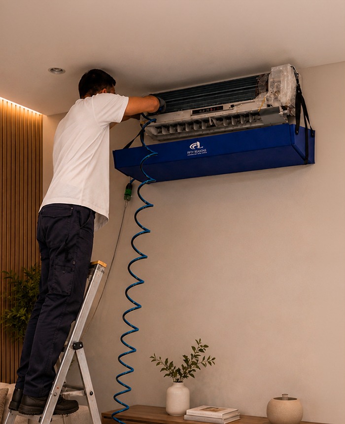 technicien entretien un split de climatisation